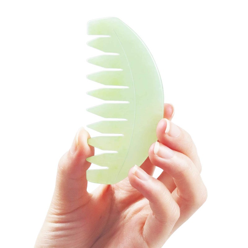 Leosense Gua Sha Comb, Natural Jade, Head Massager for Scalp Guasha Caring, Facial Gua Sha Massage Tool, Jade Hair Massage Comb for Brain Meridian Relaxing